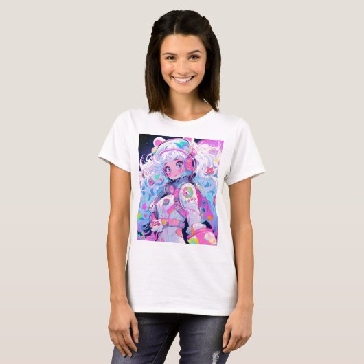 T-shirt Kawaii Moe Pastel Astronaut spatial Anime Girl (Devant entier)