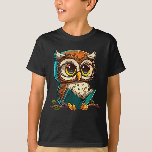 T-shirt Kawaii Owl Lit Livre Lecture Bookworm Library Boo (Devant)