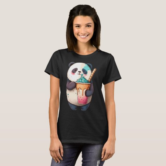 T-shirt Kawaii Panda Bear Slushie Cold Sweet Treat Art (Devant entier)
