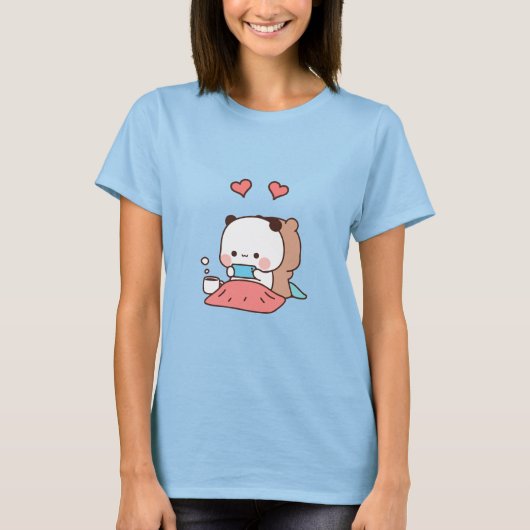 T-shirt Kawaii Panda couple ours, bubu et dudu amour (Devant)