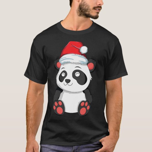 T-shirt Kawaii Panda Noël Noël Chapeau Noël Ours Filles W (Devant)