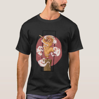 T-shirt Kawaii Panda Rouge Avec Fantômes de Carpes Japonai