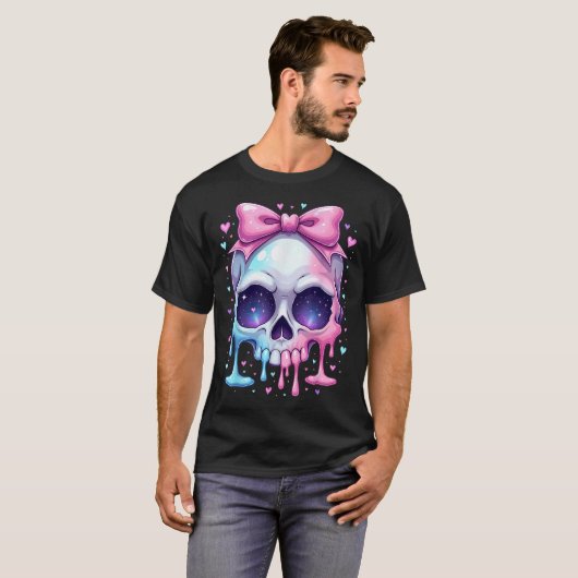 T-shirt Kawaii Pastel Goth Creepy Bowtie Girl Skull Hallow (Devant entier)