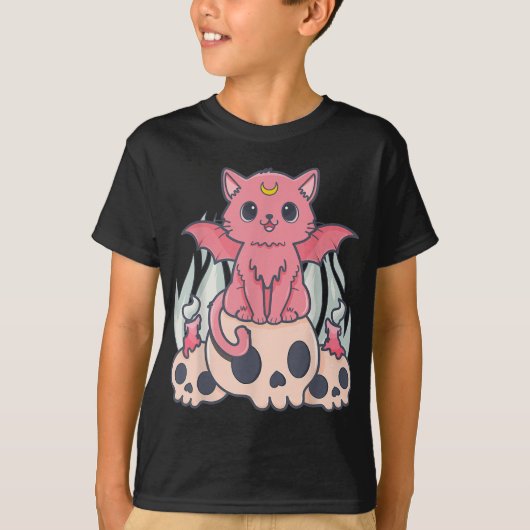 T-shirt Kawaii Pastel Goth Cute Démon Déplaisant Chat et C (Devant)