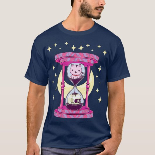 T-shirt Kawaii Pastel Goth Hourglass with Cat Skull Goth (Devant)