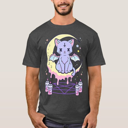 T-shirt Kawaii Pastel Goth Mignon Chat Noir Effrayant (Devant)