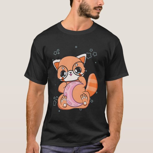 T-shirt Kawaii Pastel Goth Red Panda Chibi Anime Moon (Devant)