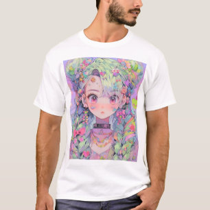T-shirt Kawaii Pastel Harajuku Anime Girl avec tresses