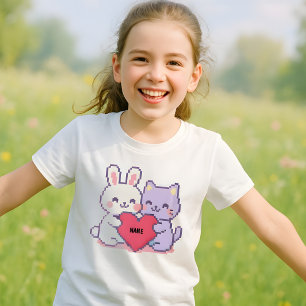 T-shirt Kawaii Pixel Bunny & Cat Heart T-Shir personnalisé