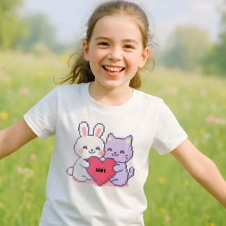 T-shirt Kawaii Pixel Bunny & Cat Heart T-Shir personnalisé