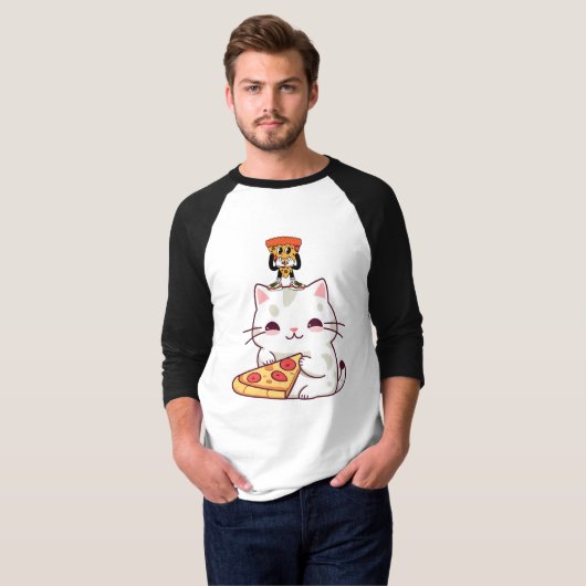 T-shirt Kawaii Pizza Cat & Little Pizza Buddy Funny Graphi (Devant entier)
