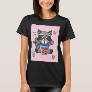 T-shirt Kawaii Raccoon Bubble Boba Milk Thé Japonais Aesth