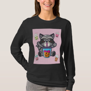 T-shirt Kawaii Raccoon Bubble Boba Milk Thé Japonais Aesth