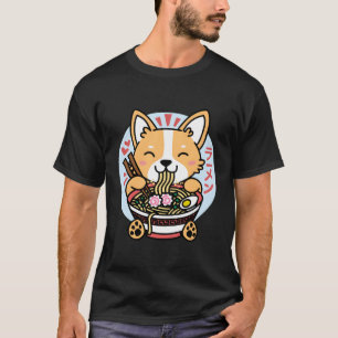 T-shirt Kawaii Ramen Anime Chien Corgi nouilles japonaises