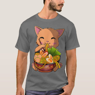 T-shirt Kawaii Ramen Cat, Japonais Neko Noodle Funny Anime