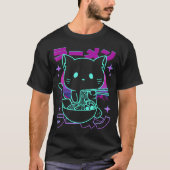 T-shirt Kawaii Ramen Cat Retro Japanese Vaporwave (Devant)