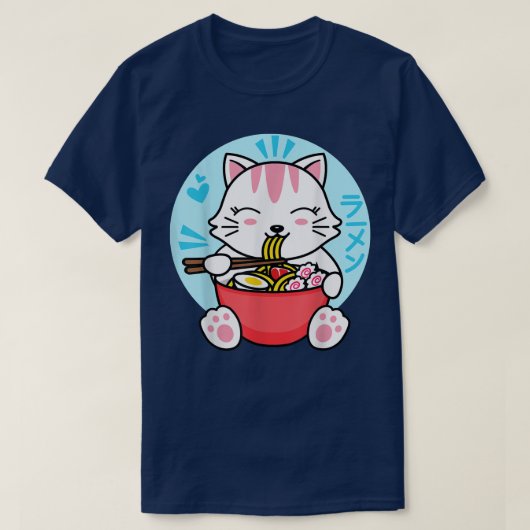 T-shirt Kawaii Ramen mignon Anime Chat Blanc Japonais Inst (Design devant)