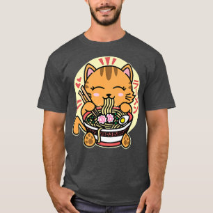T-shirt Kawaii Ramen mignon Anime Chat orange Noodle japon