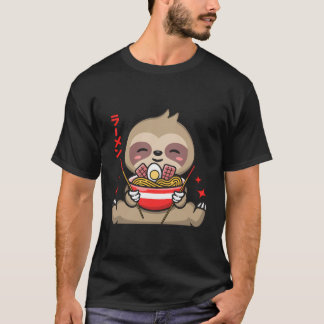T-shirt Kawaii Ramen mignon Anime Sloth Noodles Japonais E