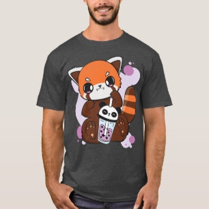T-shirt Kawaii Red Panda Boba Cute Anime Pearl Thé à bulle