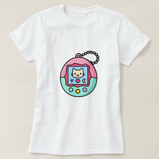 T-shirt Kawaii Retro Virtual Pet – Pastel Cat Screen  (Design devant)