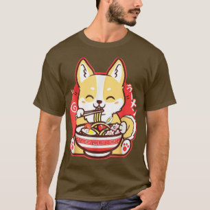 T-shirt Kawaii Shiba Inu Akita Corgi Ramen Les nouilles mi