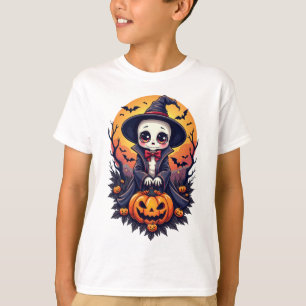 T-shirt Kawaii Skeleton Witch avec Citrouille