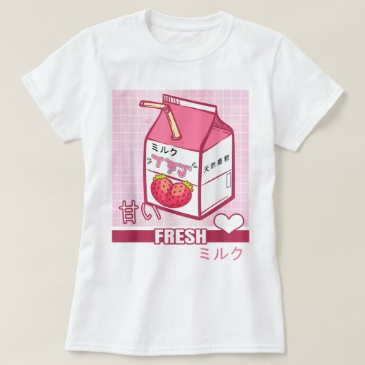 T-shirt Kawaii Strawberry Milk Carton Design (Design devant)