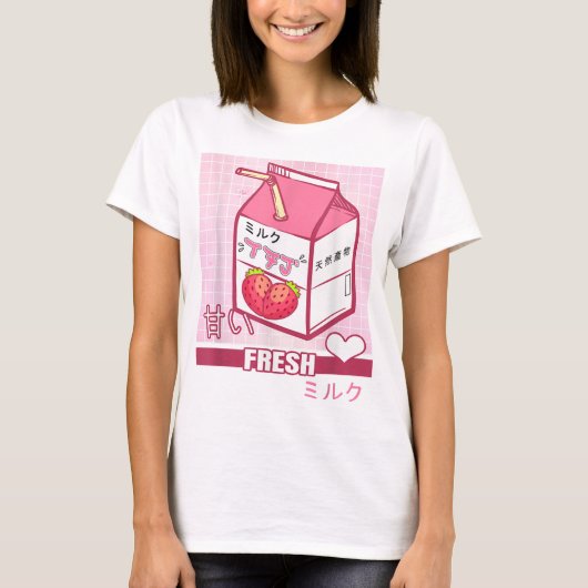 T-shirt Kawaii Strawberry Milk Carton Design (Devant)