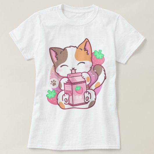 T-shirt Kawaii Strawberry Milk Cat Design (Design devant)