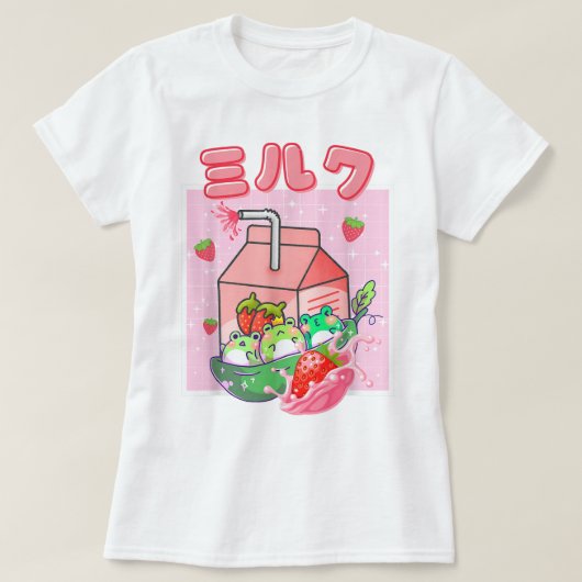 T-shirt Kawaii Strawberry Milk Frog Art (Design devant)