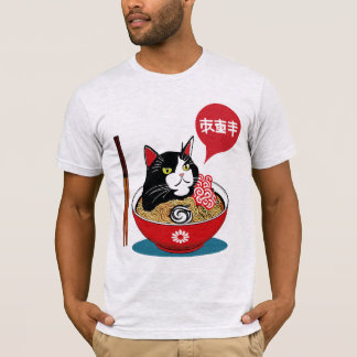 T-shirt Kawaii Style Vintage japonais Ramen Cat