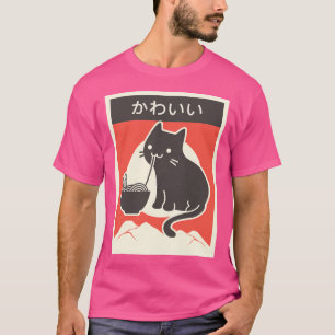 T-shirt Kawaii Style Vintage japonais Ramen Cat
