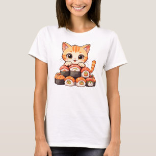 T-shirt Kawaii Sushi Cat - Cute Cartoon Kitten Roll sushi