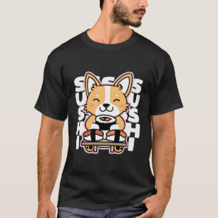 T-shirt Kawaii Sushi Cute Anime Chien Corgi Nourriture Jap