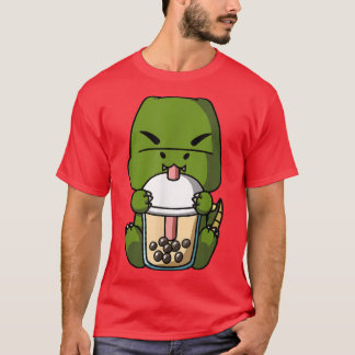 T-shirt Kawaii T-Rex Dinosaur Boba Thé Lait Bubble Thé Ani