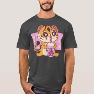 T-shirt Kawaii Tiger Baby avec Boba Tea Cute Japonais grap