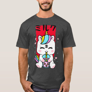 T-shirt Kawaii Unicorn Boire fraise Lait Bubble Thé