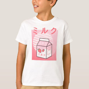 T-shirt Kawaii Vache Rétro Milkshake à la fraise japonaise