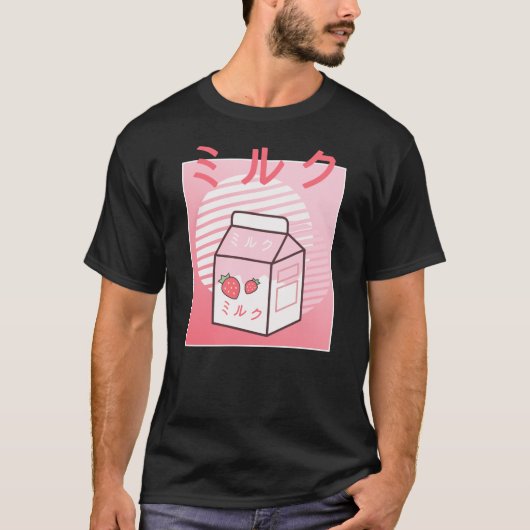 T-shirt Kawaii Vache Rétro Milkshake à la fraise japonaise (Devant)