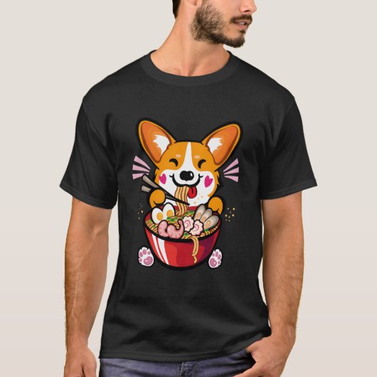 T-shirt Kawaii Welsh Corgi mangeant Ra (Devant)