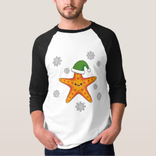 T-shirt Kawaii Xmas Starfish sur Blue Buffalo Motif