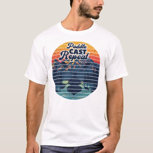 T-shirt Kayak Fishing Paddle Retro Sunset (Devant)