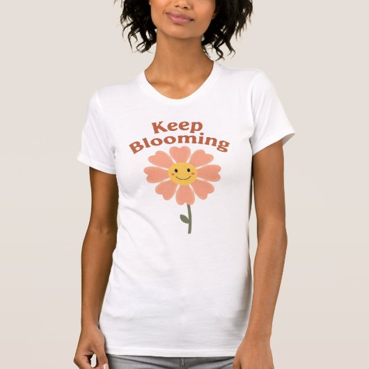 T-shirt "Keep Blooming" Retro Smiling Flower (Devant)