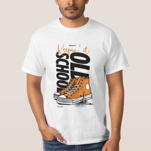 T-shirt «Keepin’ It Old School» – Orange Rétro Dis (Devant)