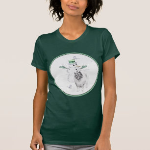 T-shirt Keeshond Noël Snowman Peinture Chien Art