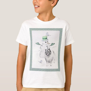 T-shirt Keeshond Noël Snowman Peinture Chien Art