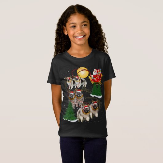 T-Shirt Keeshond Reindeer Noël Chien Riding Père Noël Noël (Devant entier)