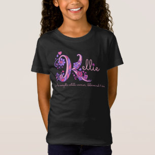 T-Shirt Kellie girls name signifiant K monogramme coeurs