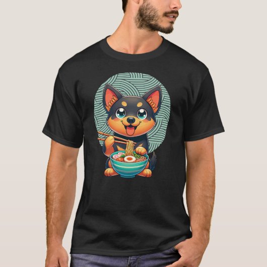 T-shirt Kelpie Dog Eating Ramen, Australian Kelpie (Devant)